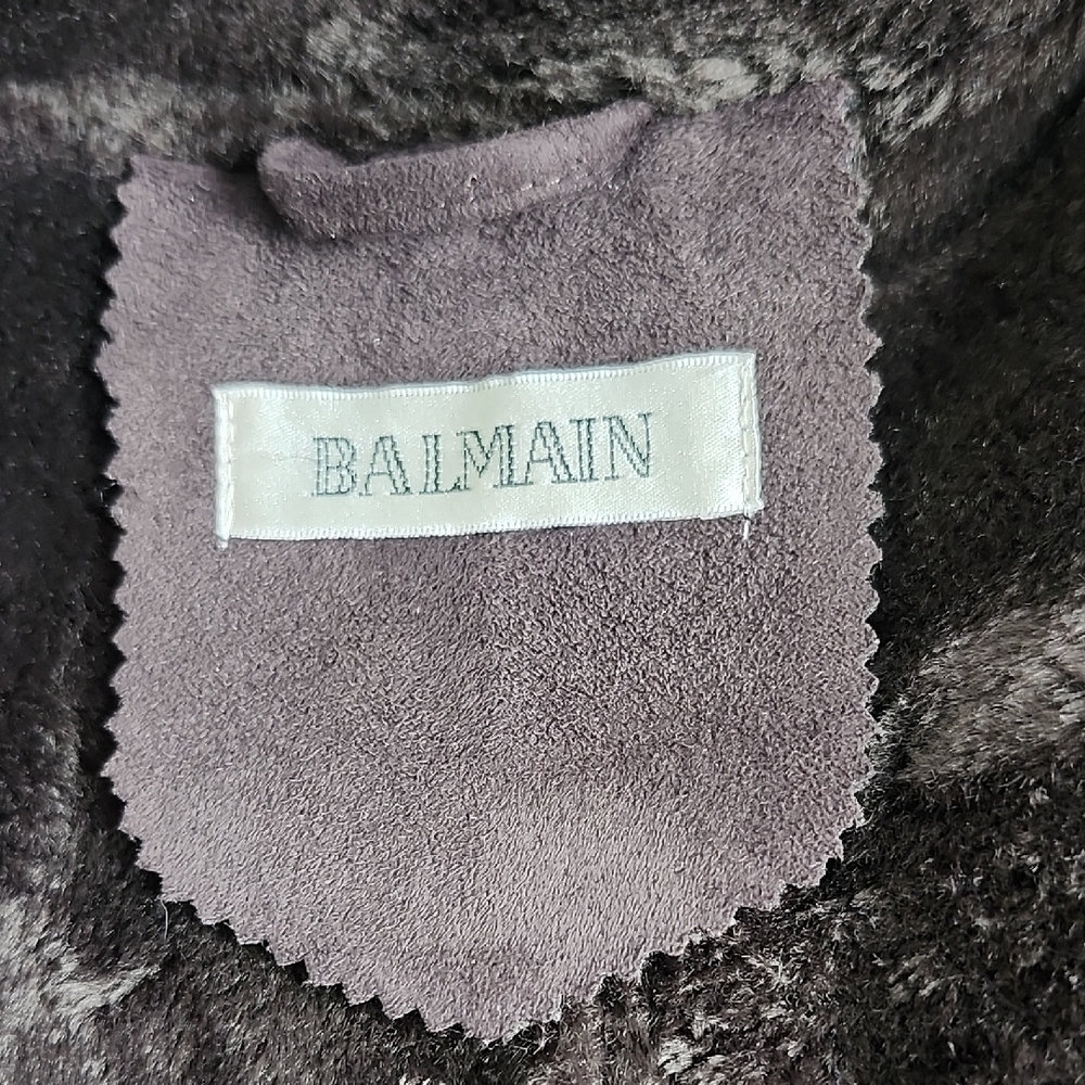 VINTAGE BALMAIN brown faux suede faux leather long coat - Picture 12 of 15